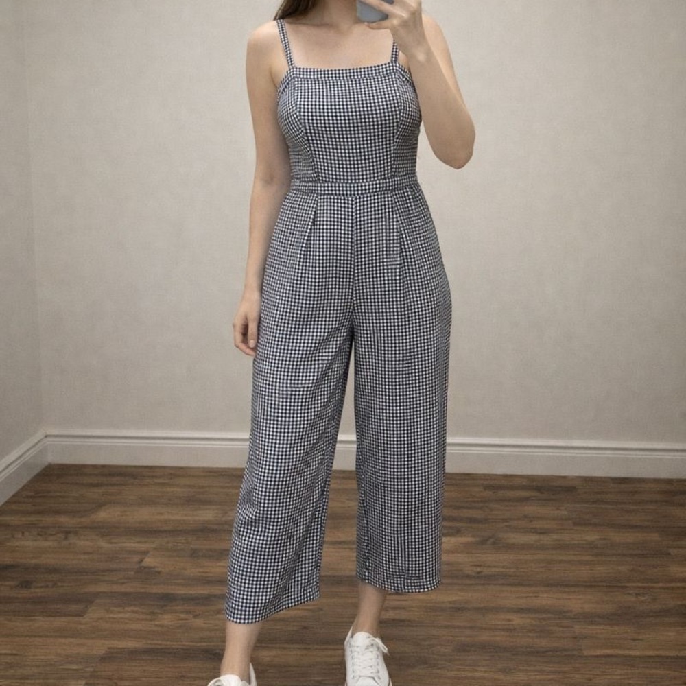 Hollister Gingham Wide Leg Jumpsuit Pockets Open Back Cottagecore Preppy Medium